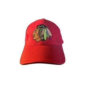 NHL Chicago Blackhawks Cap Hockey Kick 10 Hat  Promo Red Com Ed Used NHL